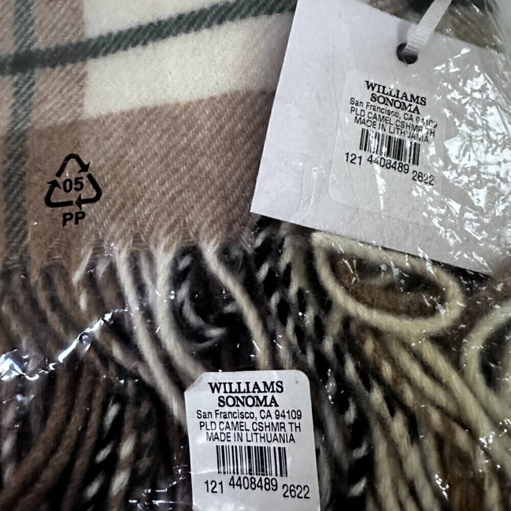 Williams Sonoma Cashmere Jacquard Nova Check Plaid Scarf Throw 58"x65" NWT Gift